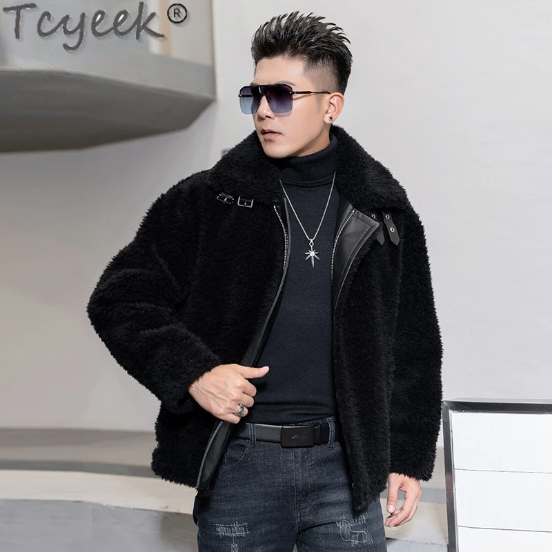 

Tcyeek Winter Warm Wool Jacket Men Fashion Sheep Shearling Jackets Streetwear Loose Short Wool Coat Man Clothes Casual Homme LM