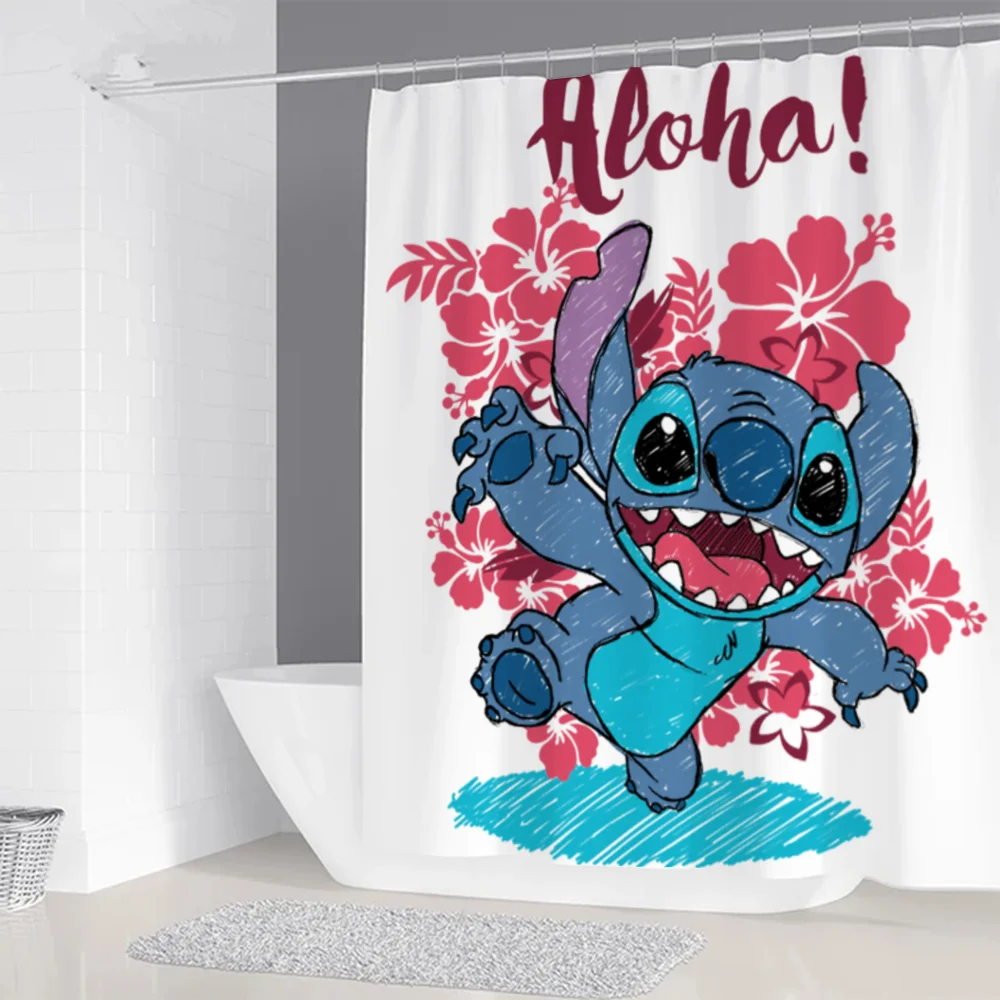 Stitchs Bathroom Shower Curtain Waterproof Fabric Bathroom Curtains Bath Folding Partition Accessories Bedrooms Things the Set