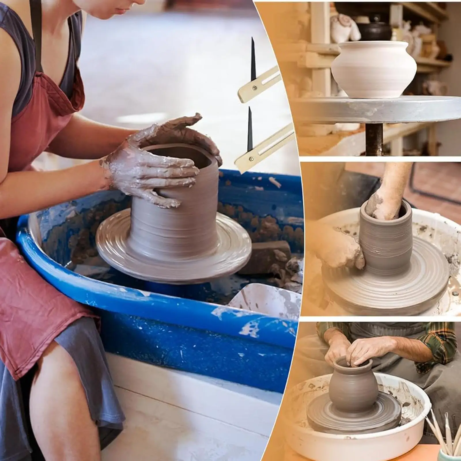 

Ceramic Pottery Throwing Gauge Adjustable Height Uniformity Wood Tool Pottery Circle for Beginners Making