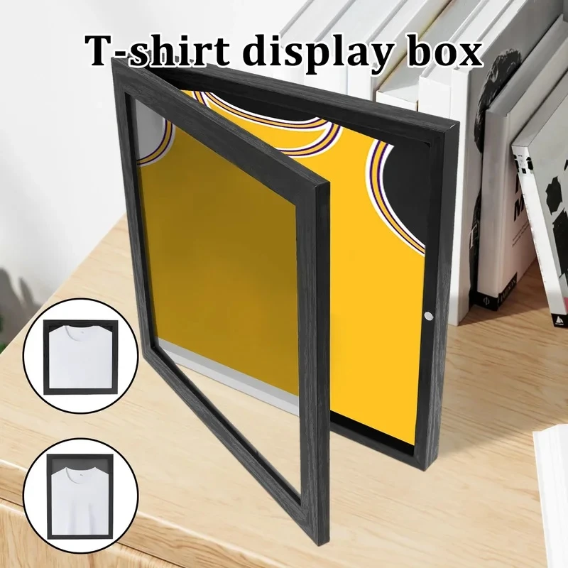 Wall Mounted Wood Jersey Display Frame Multifunctional Shadow Box T-Shirt Storage Case for Sports Memorabilia
