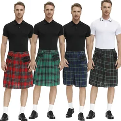 Men's Plaid Pleated Skirt Scottish Holiday Kilt Costume Traditional Costume Stage Performance Skirt Red Blue Green Brown