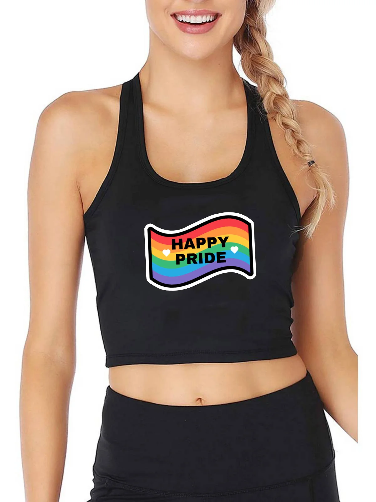 

Happy Pride Print Breathable Slim Fit Tank Top Women's Pride Month Gifts Crop Tops Lesbian Summer Camisole