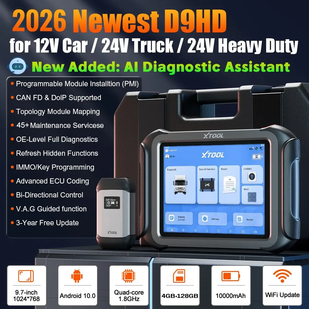XTOOL D9HD Diagnosis Machine 12/24 Volt OBD2 Scanner Diagnotoistic Tools for Cars and Heavy Trucks with 45+ Reset Functions
