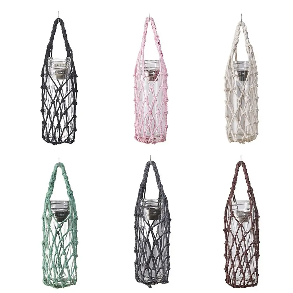 Hand Woven Water Cup Mesh Bag Manual Weave Water Bottle Cover Can Be Suspended Multiple Colors Pouch Visible Bag