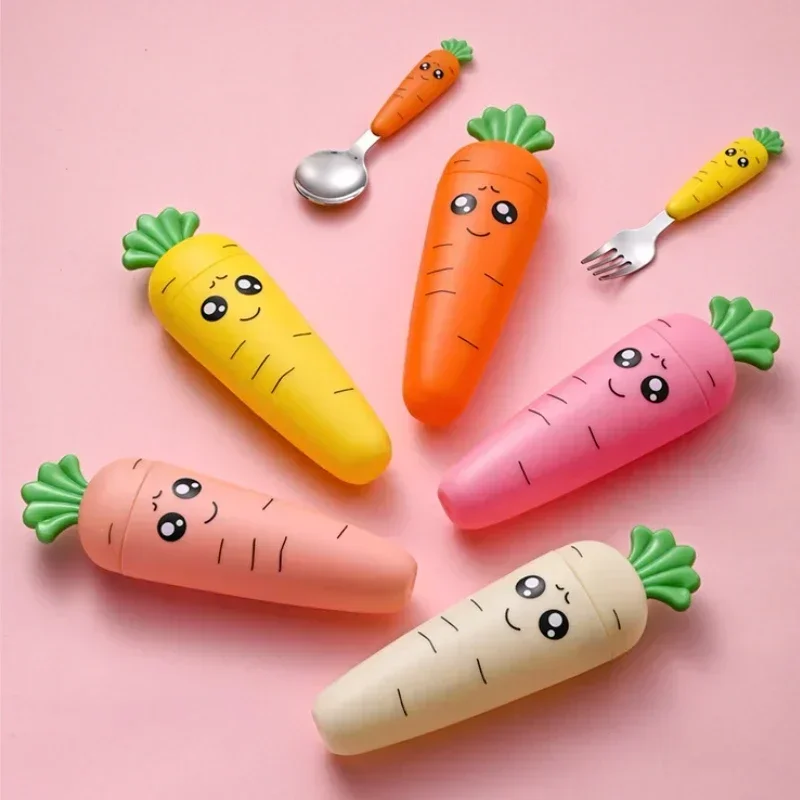 Baby Feeding Utensils Cartoon Carrot Fork Spoon Children Cutlery Set Kid Tableware Kitchen Gadgets Cake Vegetable Fork Teaspoon