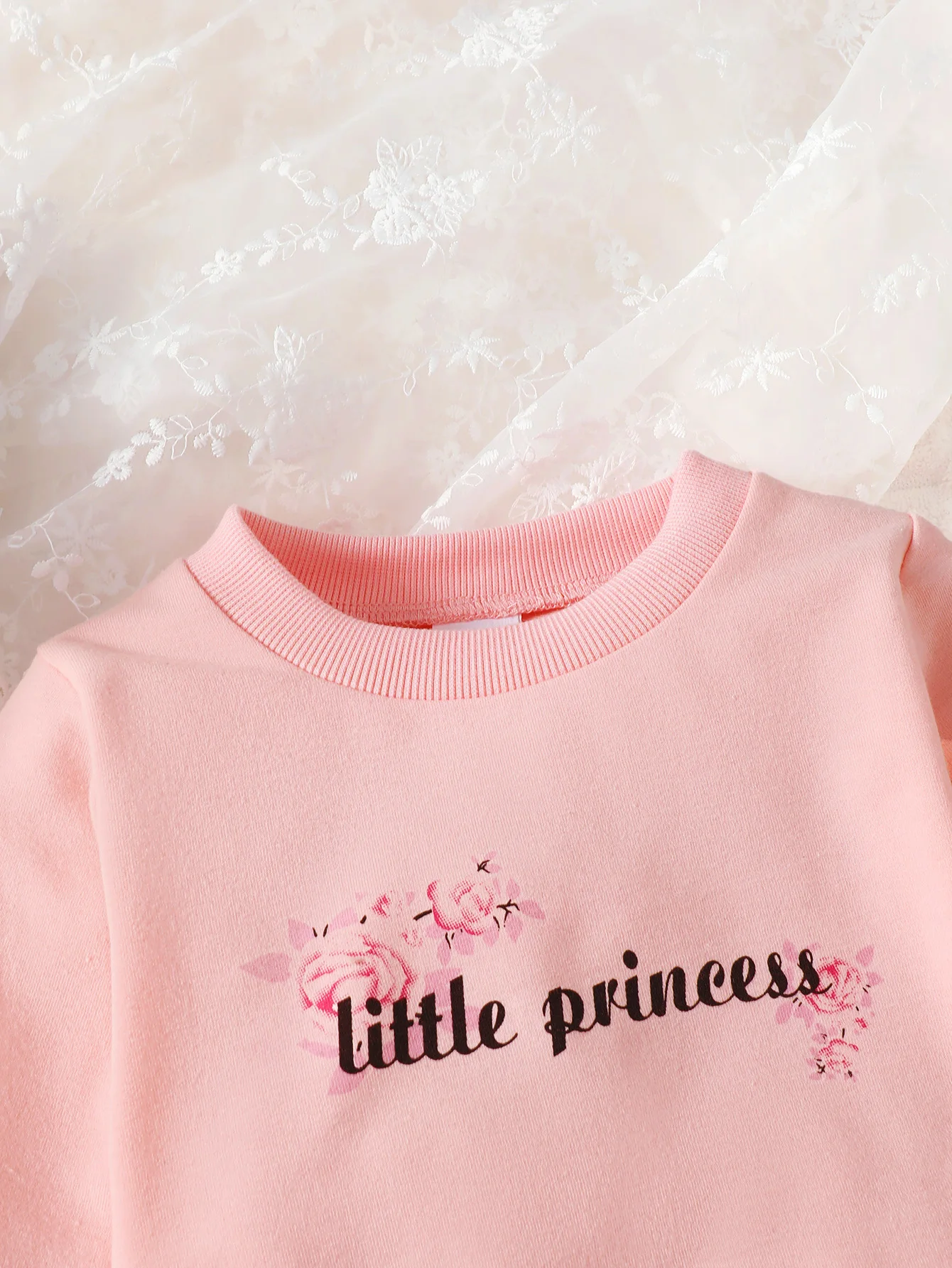 Rosa Pullover-Oberteil und schmal geschnittene Blumenhose für Babymädchen, lässiges Frühlings-Herbst-Mode-Set, zweiteiliges Outfit mit Buchstaben-Print – Detail 3