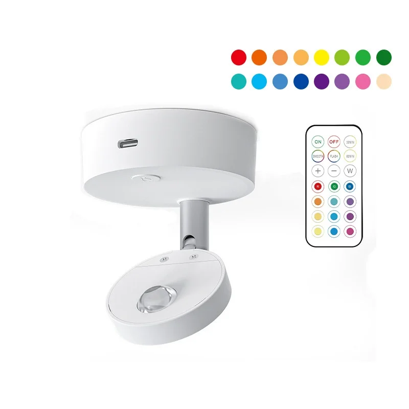 Remote-Controlled Spotlight With 13-Color Led Rechargeable Magnetic Night Light Decorative Painting Cabinet Wardrobe Lamp