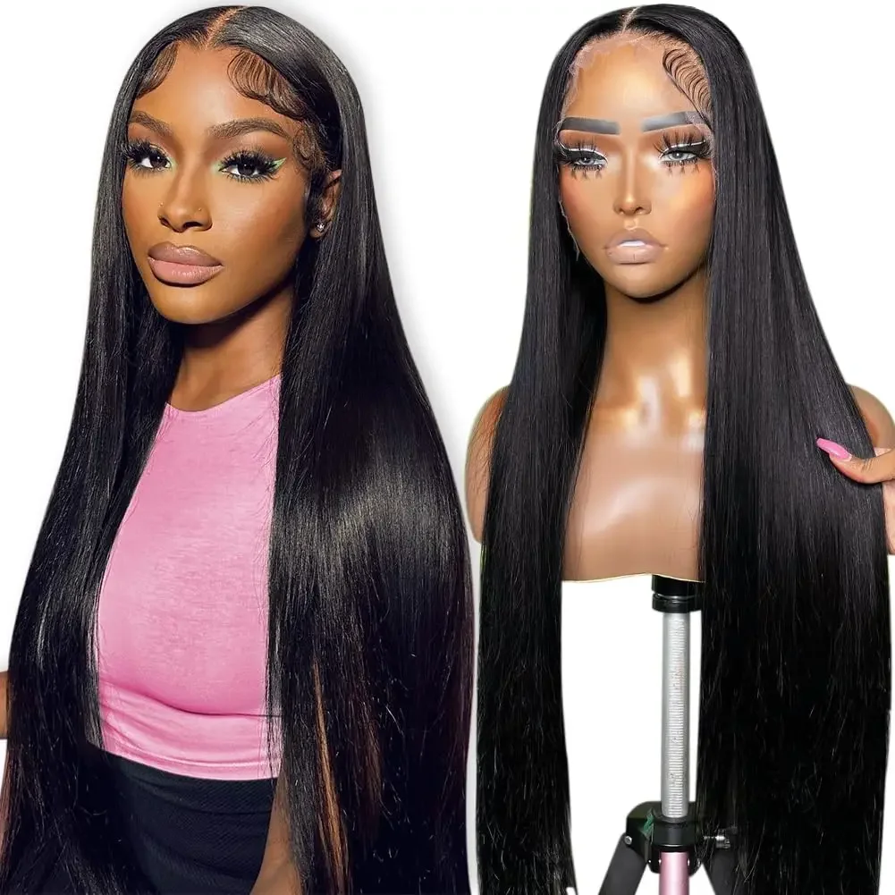 Brazilian Human Hair Ready To Wear Bone Straight Human Hair Wigs 30 Inch 4X4 13X4 Hd Lace Closure Wig 100% Human Hair