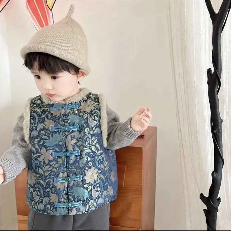 2026 Children's Winter Clothing Chinese New Year Celebration Clothing Boys' Chinese Style Sleeveless Vest Top For Gifts LI877
