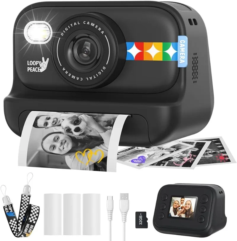 

Instant Print Camera for Kids, Birthday Gifts for Girls and Boys Ages 3-12 - 1080P Video Camera for Kids, Gifts for Holidays