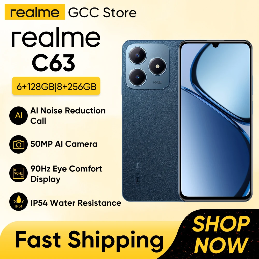 realme C63  6,75'' 90Hz Eye Comfort Display 8+256GB Android 14 Smartphone 50MP AI Camera 5000mAh Battery 45W Fast Charge