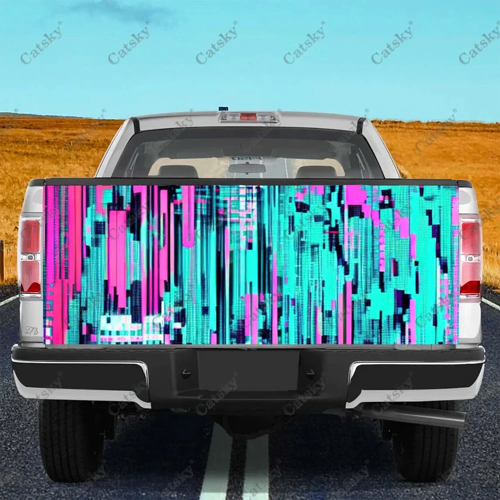 Abstract Glitch Art Truck Tailgate Wrap Professional Grade Material Universal Fit for Full Size Trucks Weatherproof