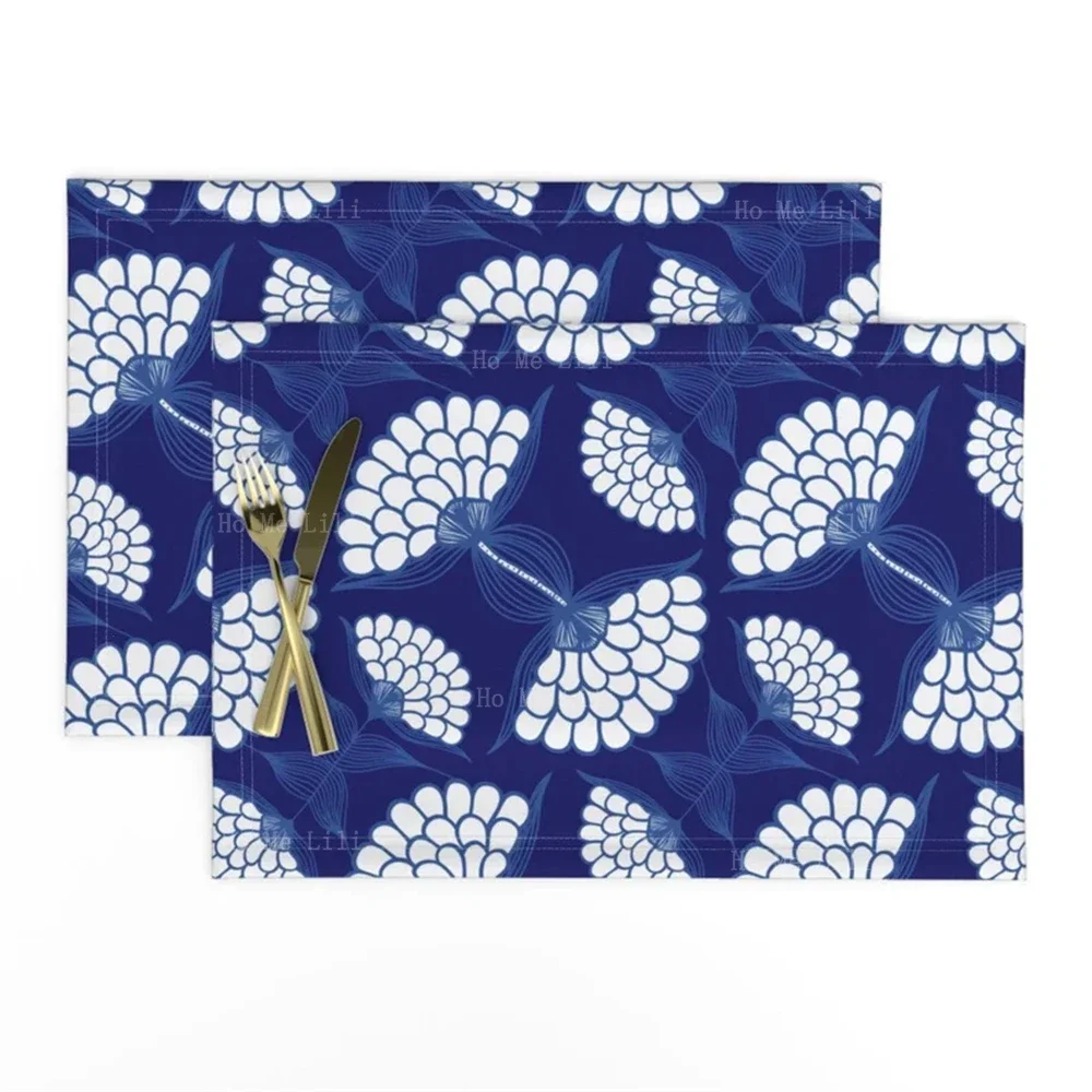 Manteles Individuales de tela con diseño Floral de Chinoiserie, azulejo de Bourgogne, Almirante, flor de amapola, botánico, inspirado en Asia, Batik, naturaleza