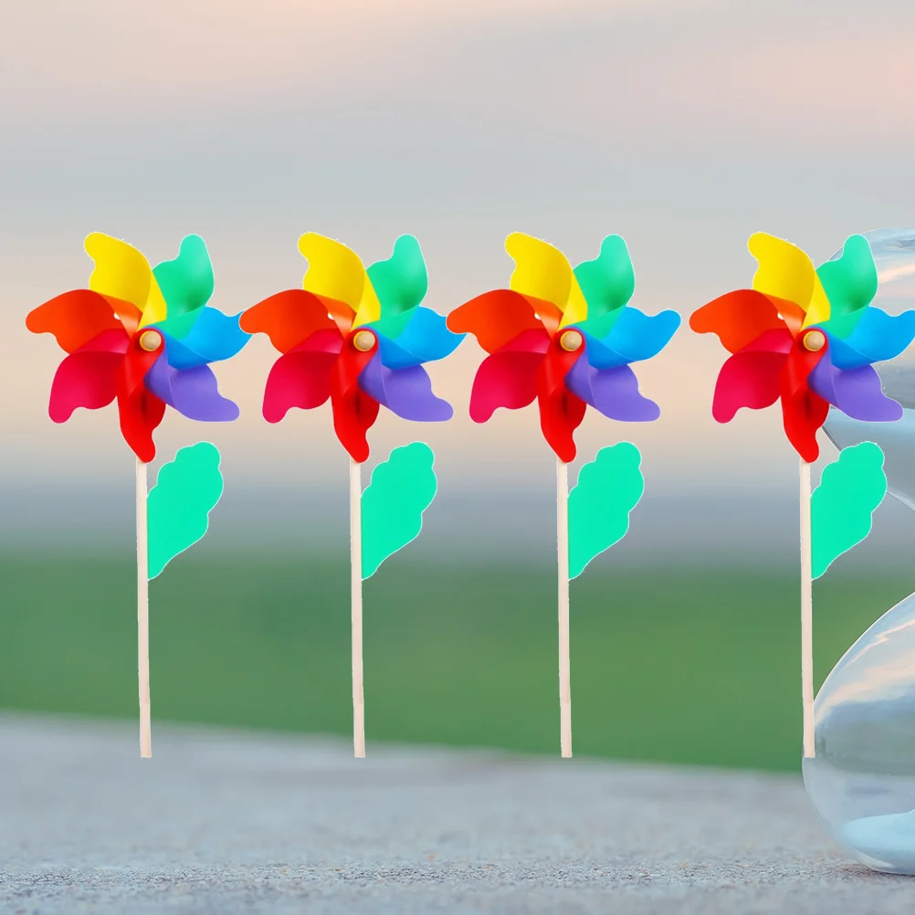 8pcs Rainbow Pinwheel DIY Colorful Windmill Wood Pole Outdoor Windmill Kids Children plastic pinwheel