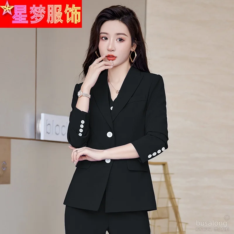 2023 Spring and Autumn New Fashion Long Sleeve Suit Women\'s Business Wear Red Small Suit Vest Suit Three-Piece Suit Women\'s