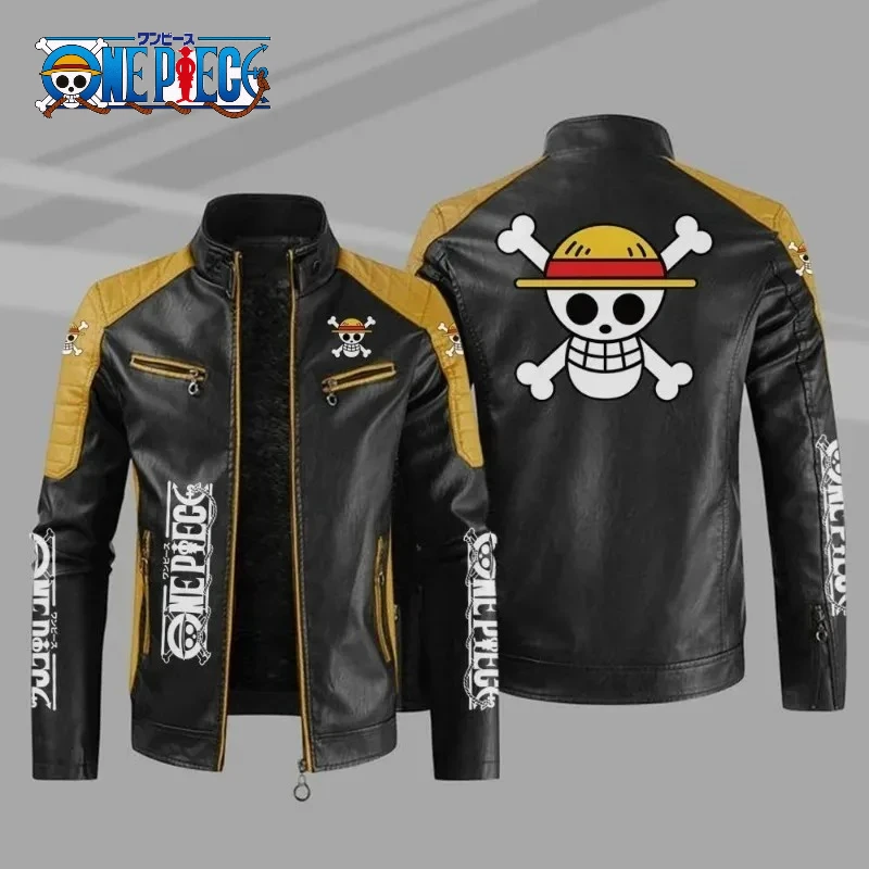 

One Piece Anime Leather Jackets Autumn Casual Stabd Collar Motorcycle PU Jacket Biker Leather Coats Gift Brand Clothing EU Size