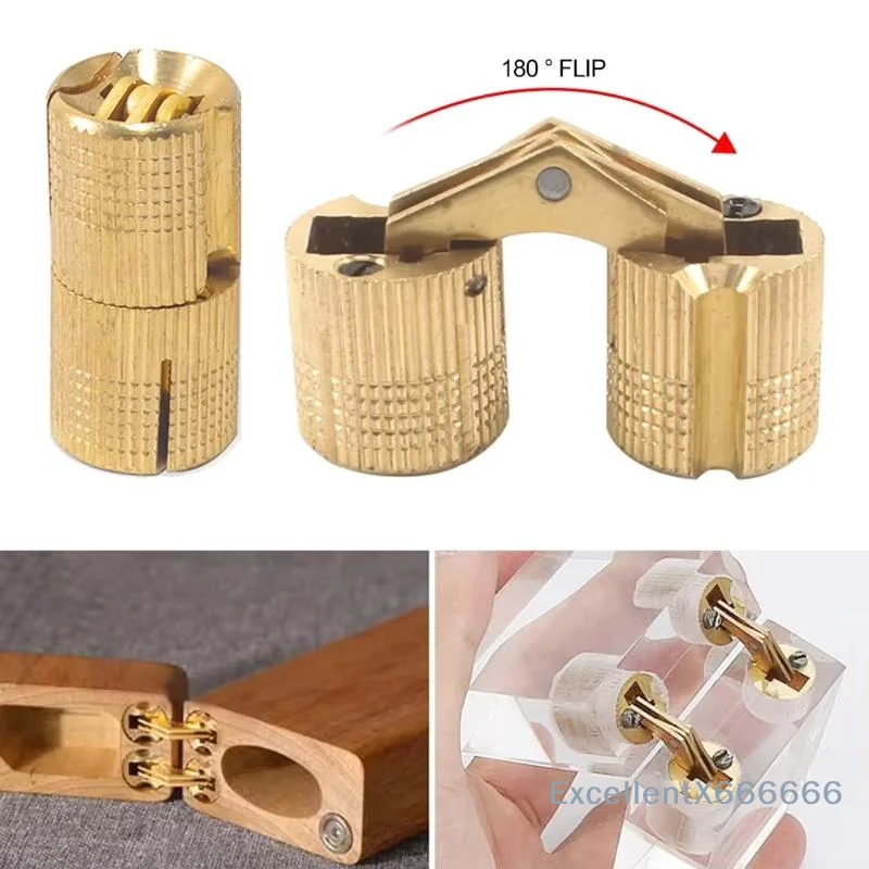 Rust-Proof Cylindrical Invisible Brass Hinges Hidden Copper Hardware for Bedroom Cabinet Door Furniture DIY Renovation