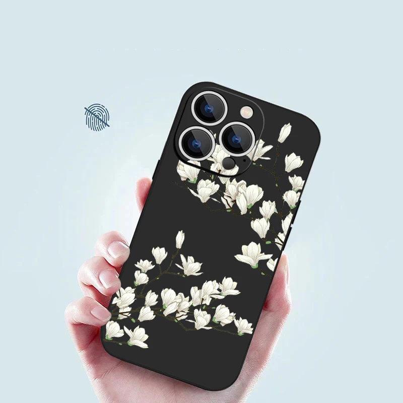 Magnolia Flower Lanyard Case For iPhone Air 17 Pro 16 15 14 Pro Max Plus 16e Soft Silicone Phone Cover For iPhone 13 12 11 Pro
