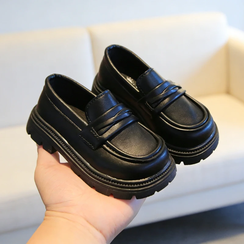Kids School Leather Shoes 2026 New Children's Causal Loafers Spring Autumn Black Beige Fashion Girls Mary Jane Shoes Thick Soled