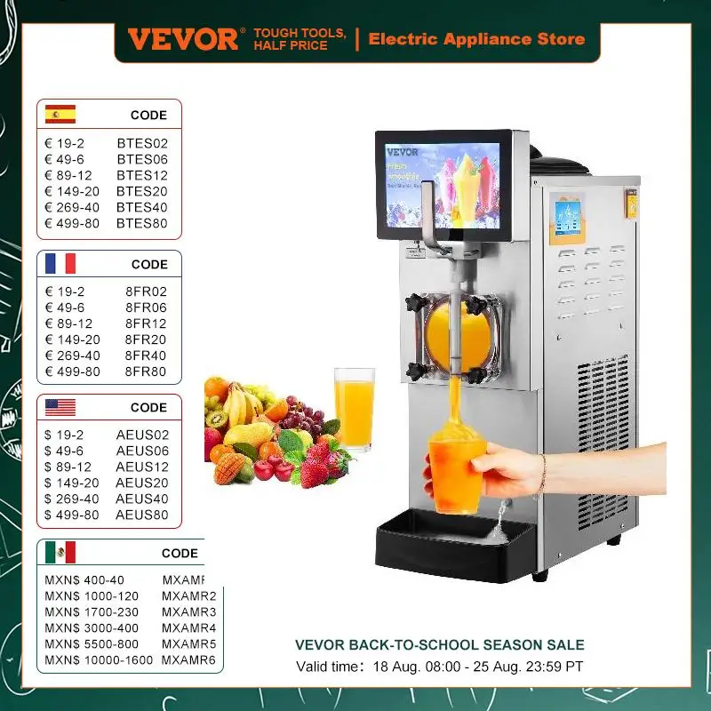 VEVOR 8L / 2.1 Gal Slushy Margarita Machine Single Bowl Smoothie Frozen Drink Beverage Dispenser Slushie Maker  for Restaurants