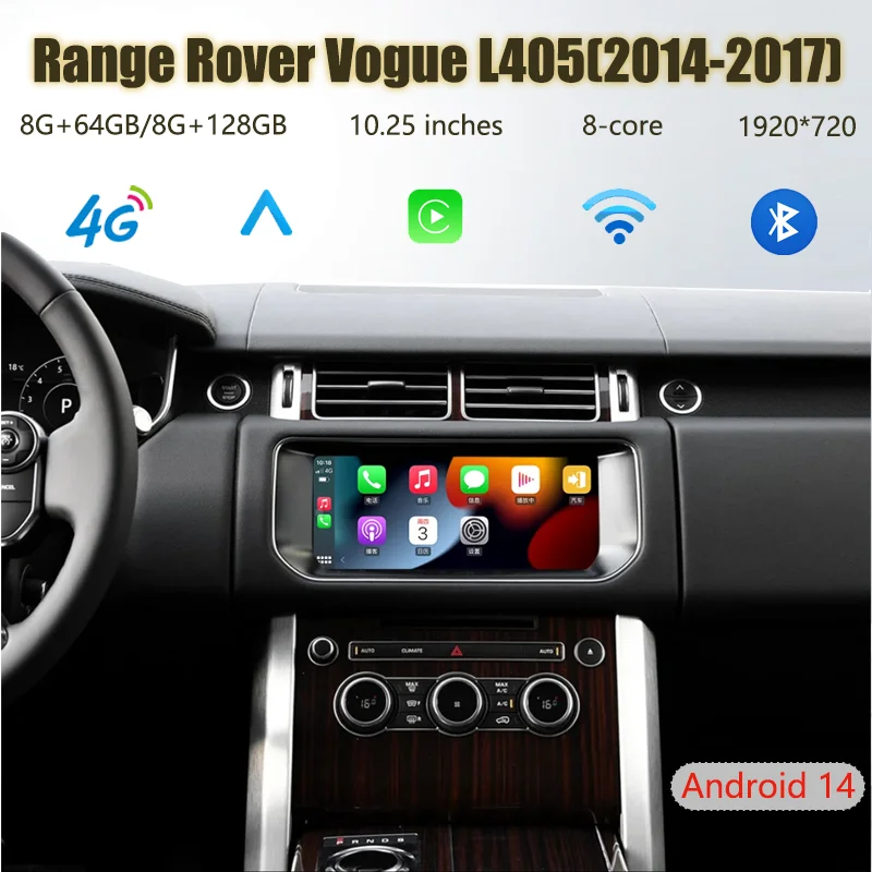 10.25 Inch Android 14 Upgrade Screen For Range Rover Vogue L405 2013-2017 Wireless CarPlay Android Auto Multimedia Player