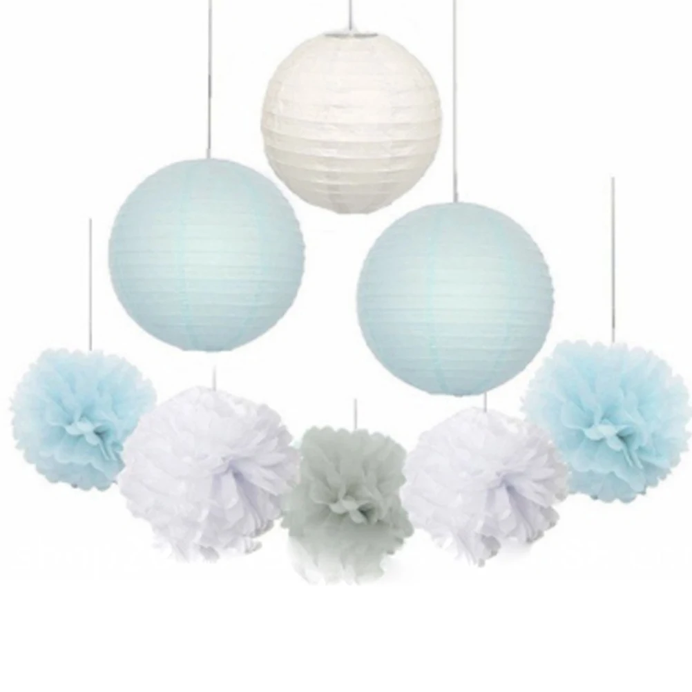 

12 Paper 4 Lanterns Tissue Paper Pom Pom Set Bright Color Party Wedding Decor Hanging Set Special Occasions Table Decor