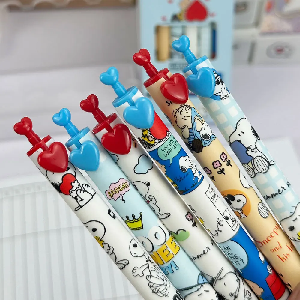 6/12pcs Anime New Snoopy Press Pen 0.5mm Black Cute Gel Pen Quick-Drying Student Brush Question Pen Exam Pen Stationery Gift