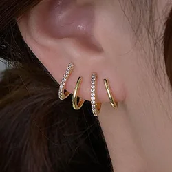Trendy Geometric Crystal Earrings For Women Jewelry One Ear Hole Four Effects Earings Gold Silver Color Stud Earrings 2026 New