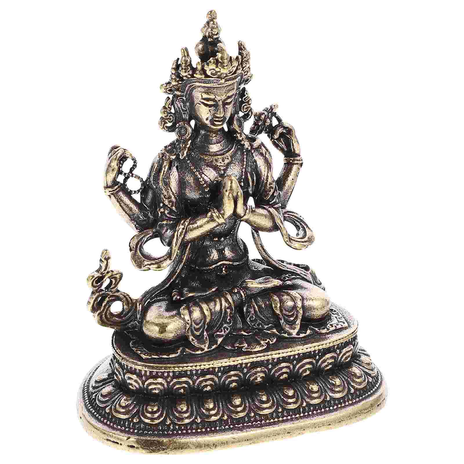 

Desk Decor Buddha Statue Ornament Avalokitesvara Shaped Figurine Brass Bodhisattva