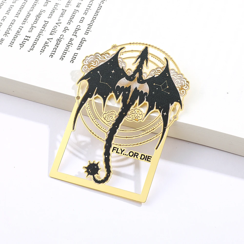 Marque-page Punk Dragon noir à la quatrième ailes pour femmes et hommes, cadeaux pour amoureux des livres, en métal couleur or, Collection de cartes Dragon, cadeaux