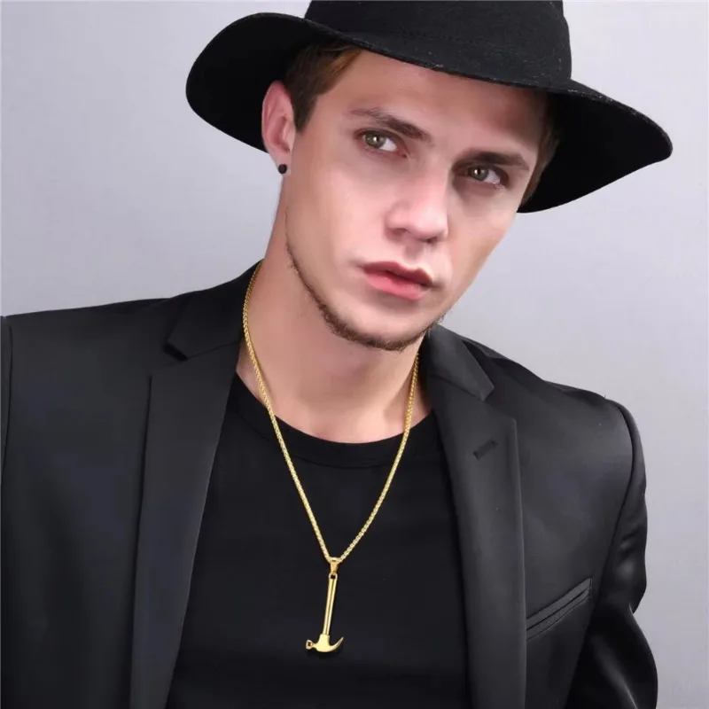 Fashion Stainless Steel Pendant Industrial Hammer Necklace for Men Women Punk Accessaries Necklace Hot Sale Birthday Party Gifts