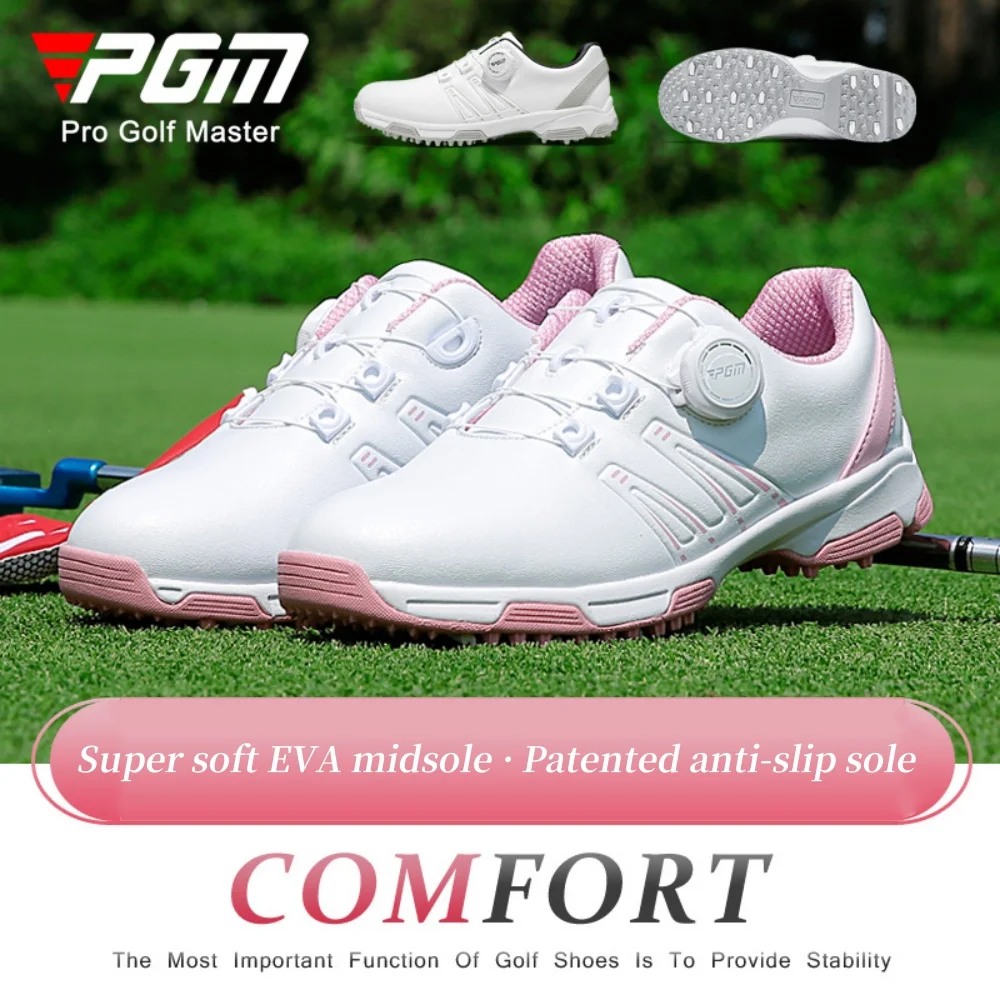 PGM New Golf Shoes Women\'s Super Waterproof Knob Lace Sports Shoes Golf Anti slip Studs Popcorn Mid Sole Women\'s Casual Shoes