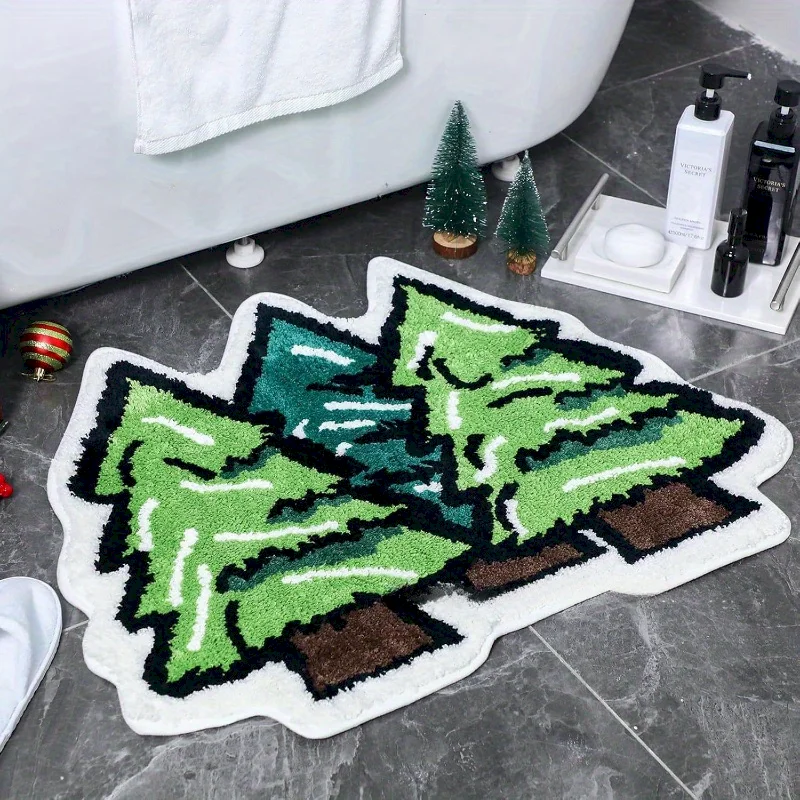 VIKAMA Alien Three Pine Trees Christmas Tree Floor Mat Soft Anti Slip Water Absorbing Carpet Entrance Home Decoration Door Mat