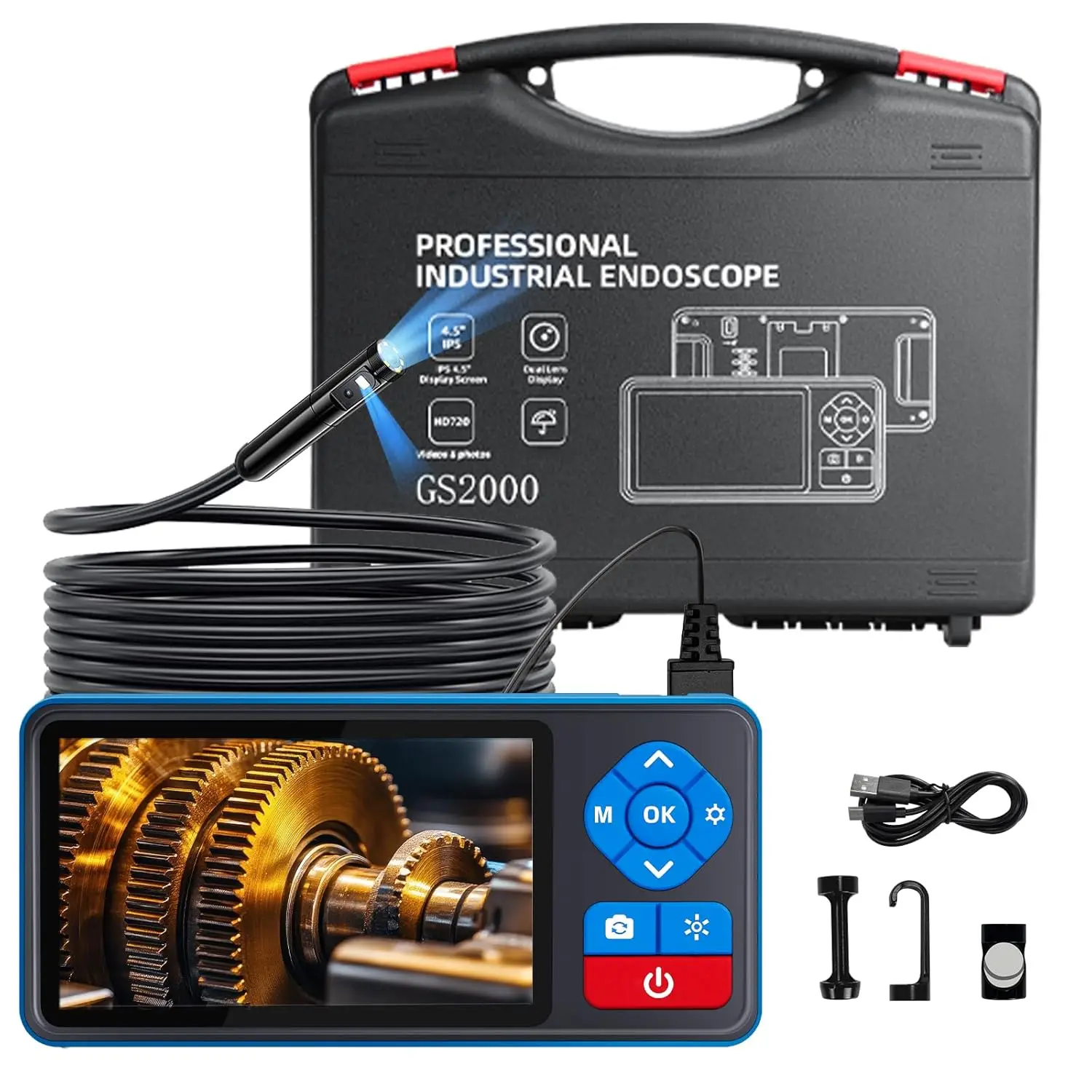 

Dual-lens industrial endoscope camera With lighting 4.5-inch IPS high-definition large-screen snake camera 16.4-foot wire endosc