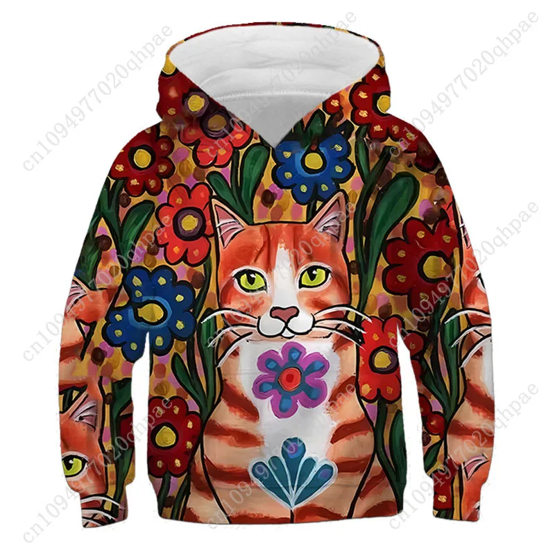 ملابس أطفال بناتي بغطاء للرأس بأكمام طويلة لطيفة ثلاثية الأبعاد مطبوعة على شكل قطة ملابس أطفال للربيع والخريف ملابس كاواي خارجية للأولاد والبنات ملابس علوية