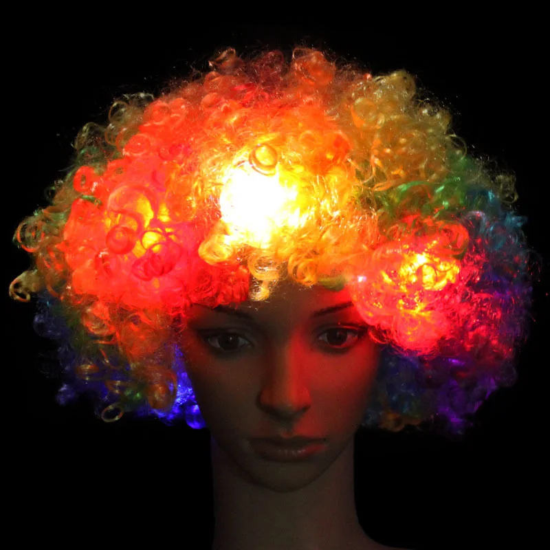 Carnival Colorful Amazing LED Explosion Curly Wig Glowing Clown Hair Wig Cosplay Costume Birthday Wedding Props