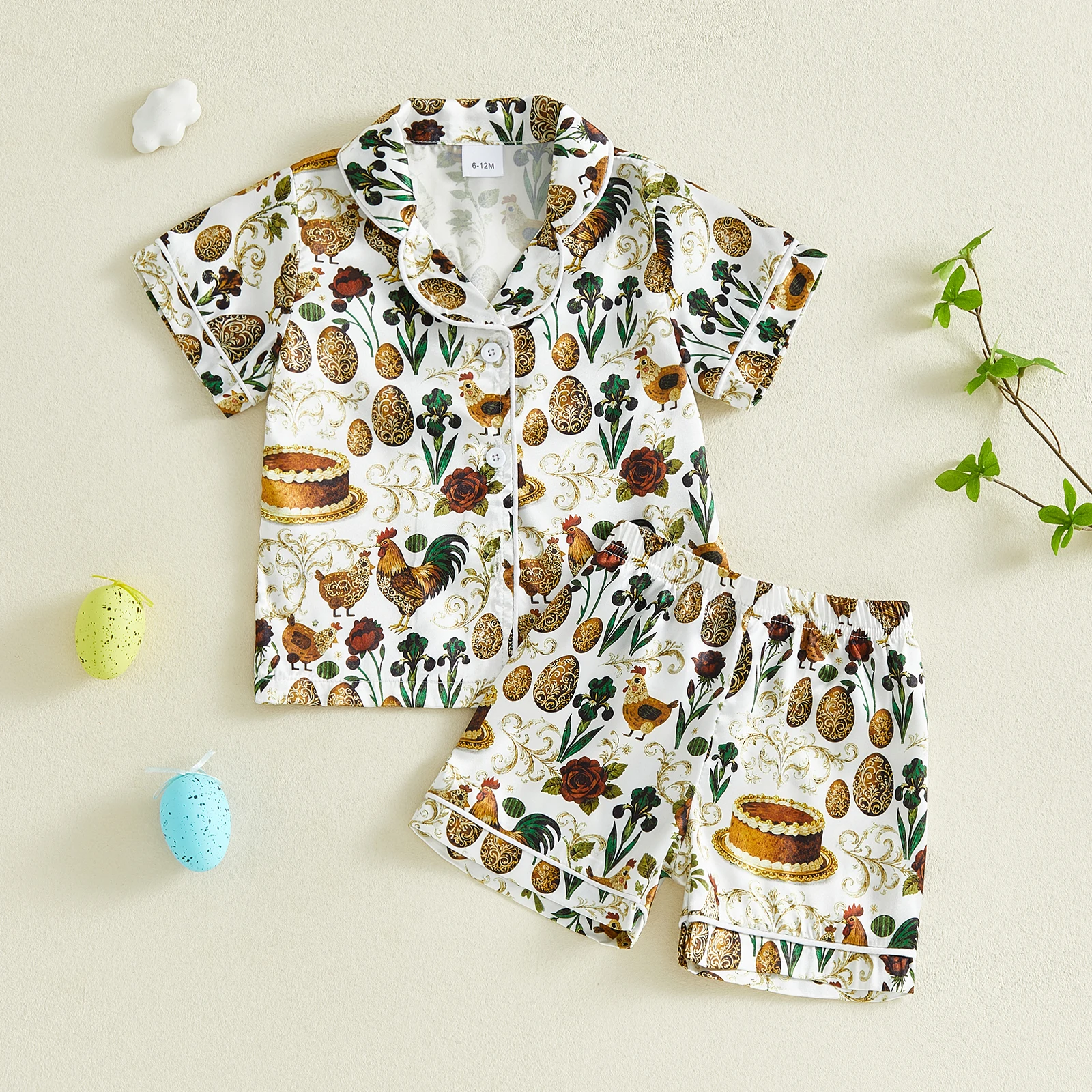 0-4Y Toddler Baby Easter Pajamas Set Floral Rooster Egg Short Sleeve Shirt Tops Shorts 2 Piece Children's Outfit Sets
