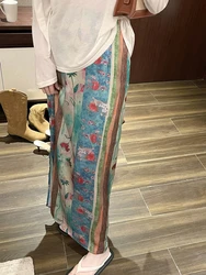 Korobov Y2k Streetwear New Chinese Glass Oil Painting Long Skirt Slit Vintage Temperament Skirts for Woman Korean Fashion Faldas