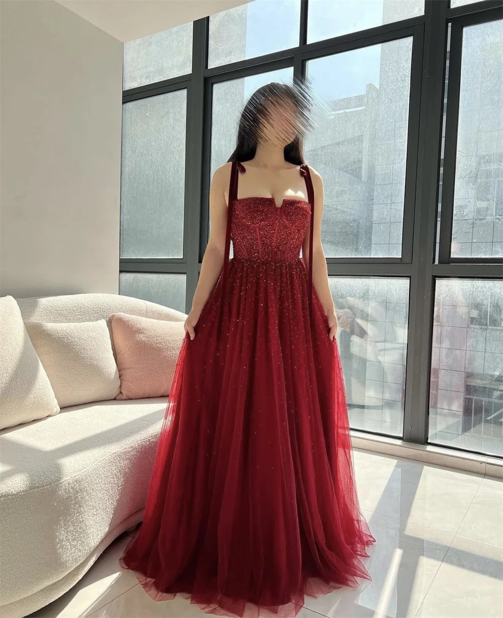 Jessica Red Prom Dress Beaded Glitter Tulle Evening Dresses 2024Vestidos De Fiesta A-shaped Princess Birthday Party Dress