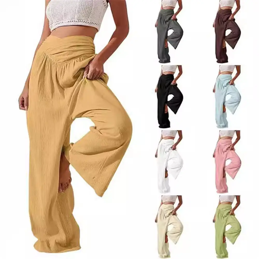 

Women Summer Harem Pants Floor Length Plus Size 3XL Puffy Wide Leg Pant Boho Chic High Waisted Beach Trousers