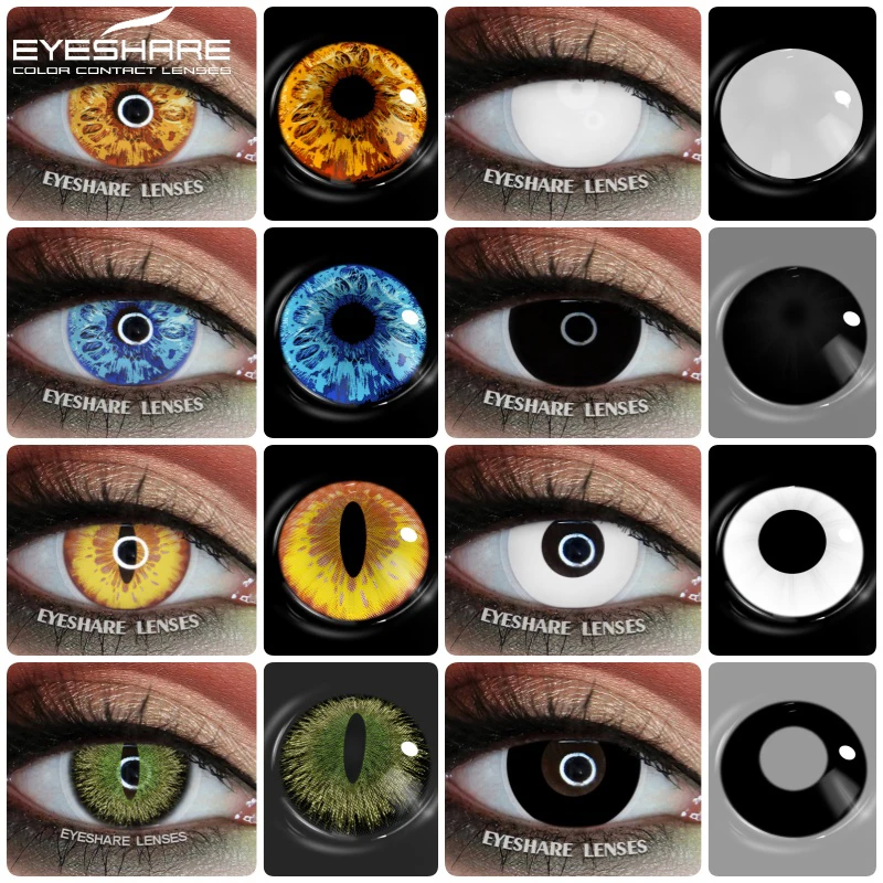 EYESHARE 1 Paar Cosplay-Farbkontakte für Augen, Anime, weiße Linsen, hochwertige weiche rote Linse, schwarze Augenlinse, Schönheits-Make-up, jährlich