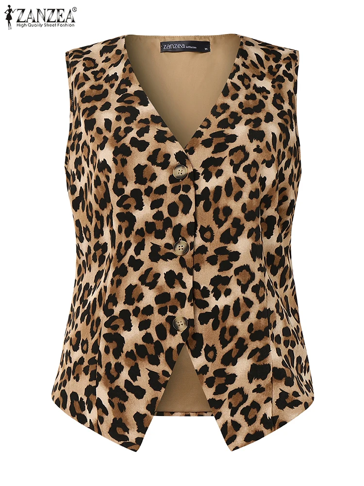 سترات صيفية بدون أكمام من ZANZEA لعام 2025 سترات نسائية أنيقة ملابس مكتبية صدريات موضة قميص عطلة على شكل حرف v كاميس