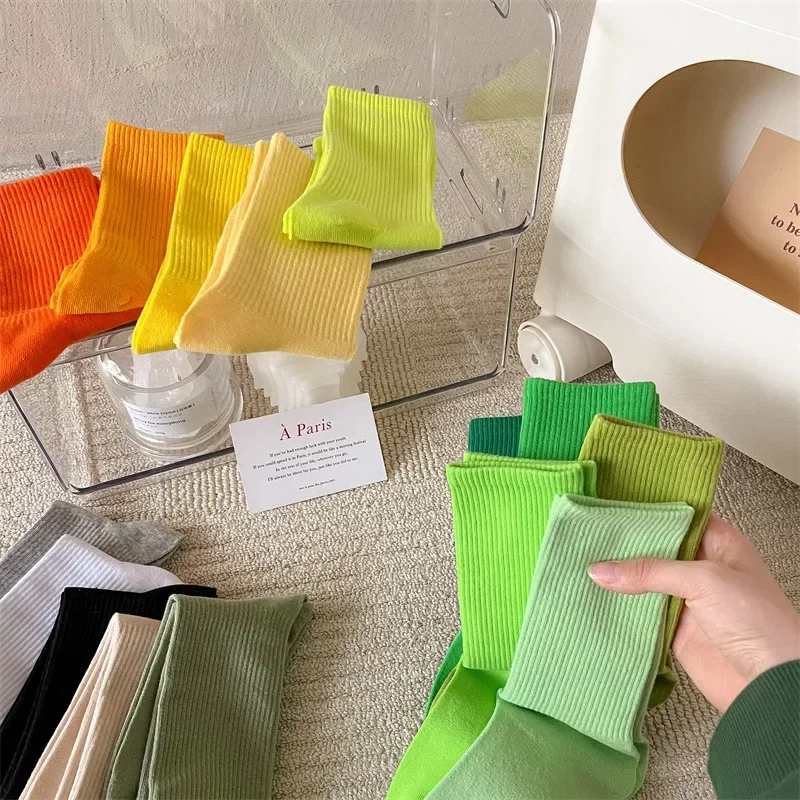 

33 Colors Summer Cotton Soft Socks Happy Colorful Women's Mid-tube Stocking Fashion Trend Red Green Ankle Sox Autumn Hosiery