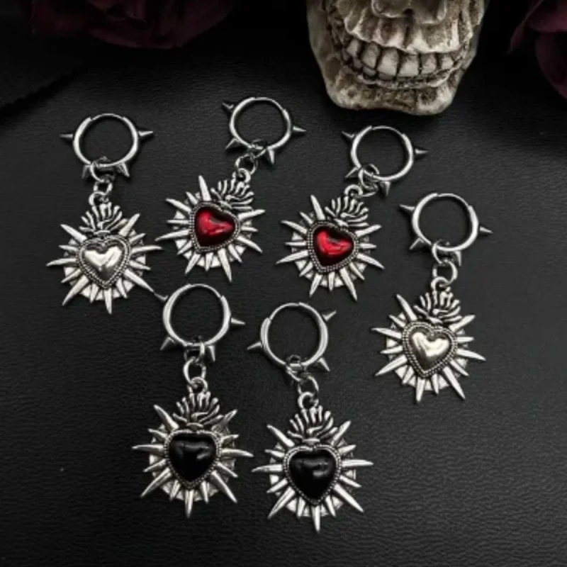 3Pairs Gothic Heart Earring Set Punk Sun shaped Heart Pendant Earrings, Dark Aesthetic Jewelry