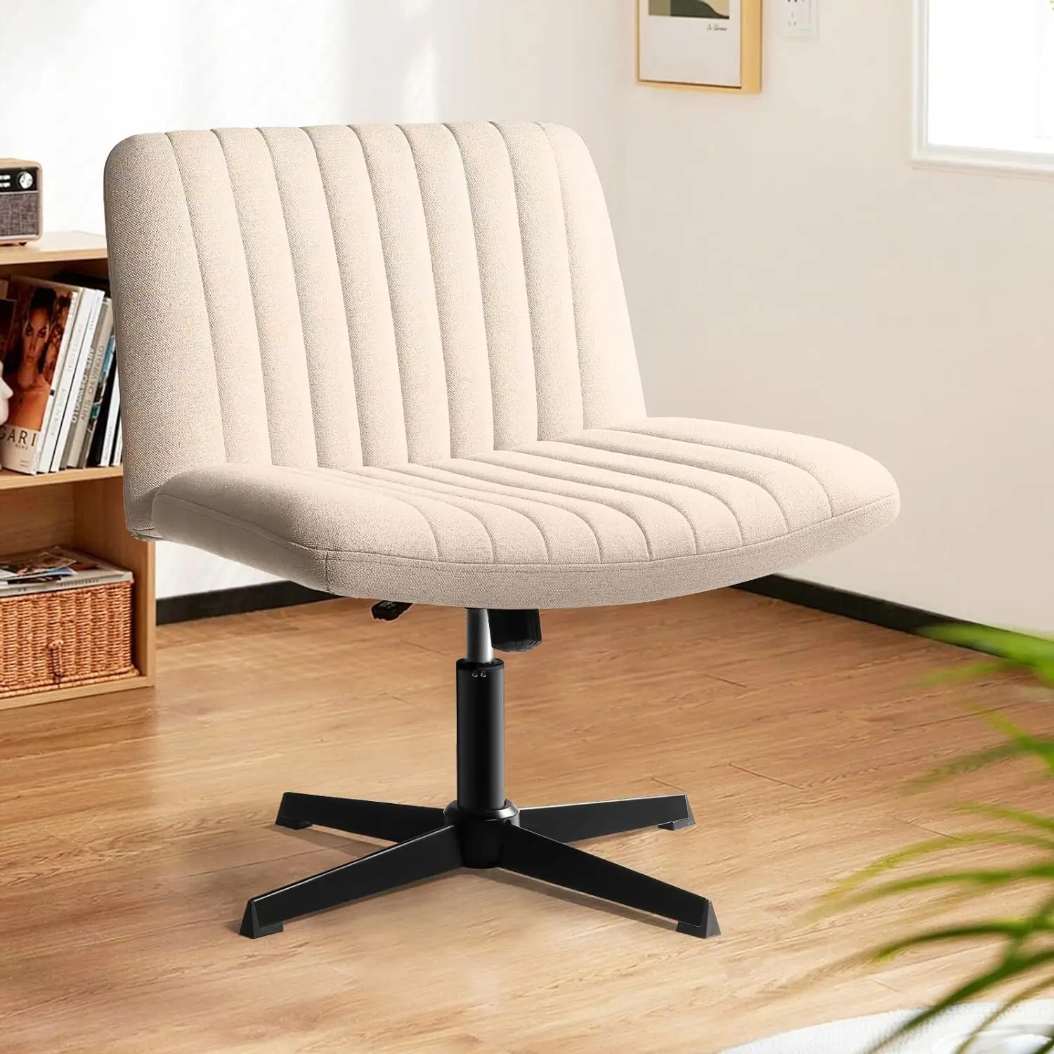 Wheelless fabric upholstered office chair, 120 ° swing middle backrest ergonomic computer task dressing chair