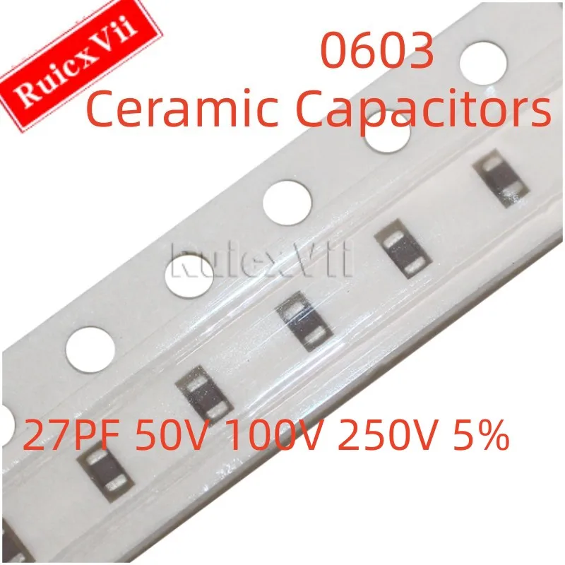 

(100 шт.) 0603 27PF 50 в 100 в 250 в 5% 270J COG 1608 SMD керамические конденсаторы