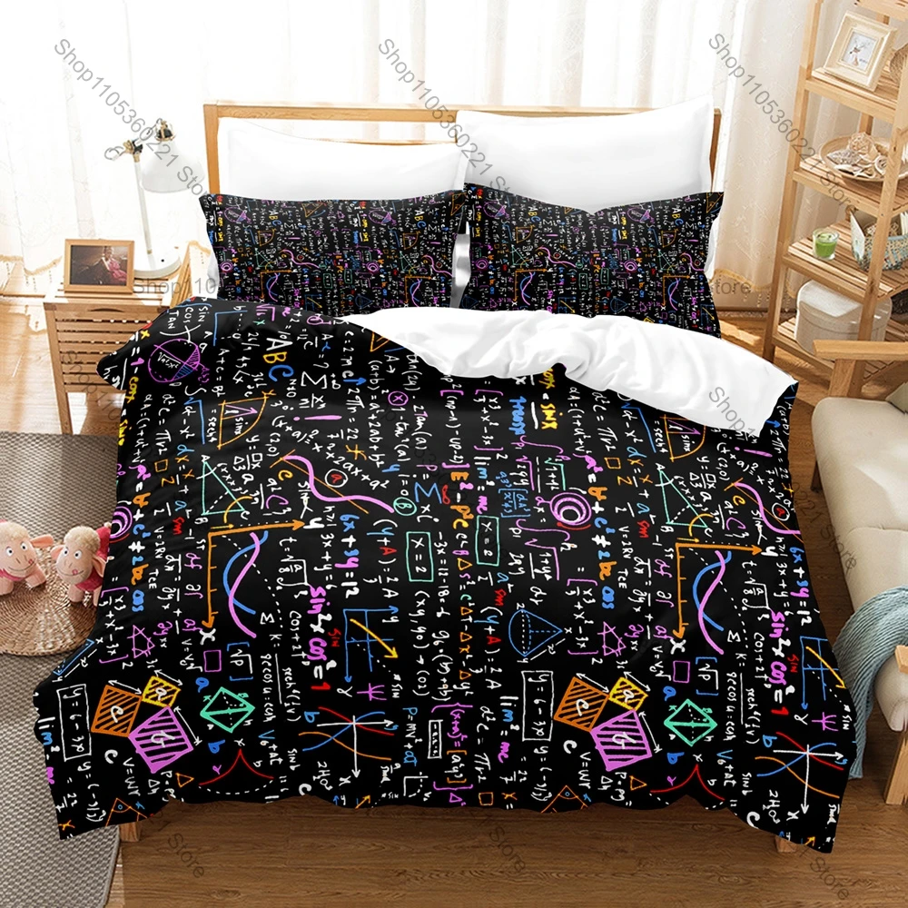 Blackboard Equation Print 3Pcs Duvet Cover Set Microfiber Soft Bedding Set No Filler with 2 Pillowcases for Kids Teen Room