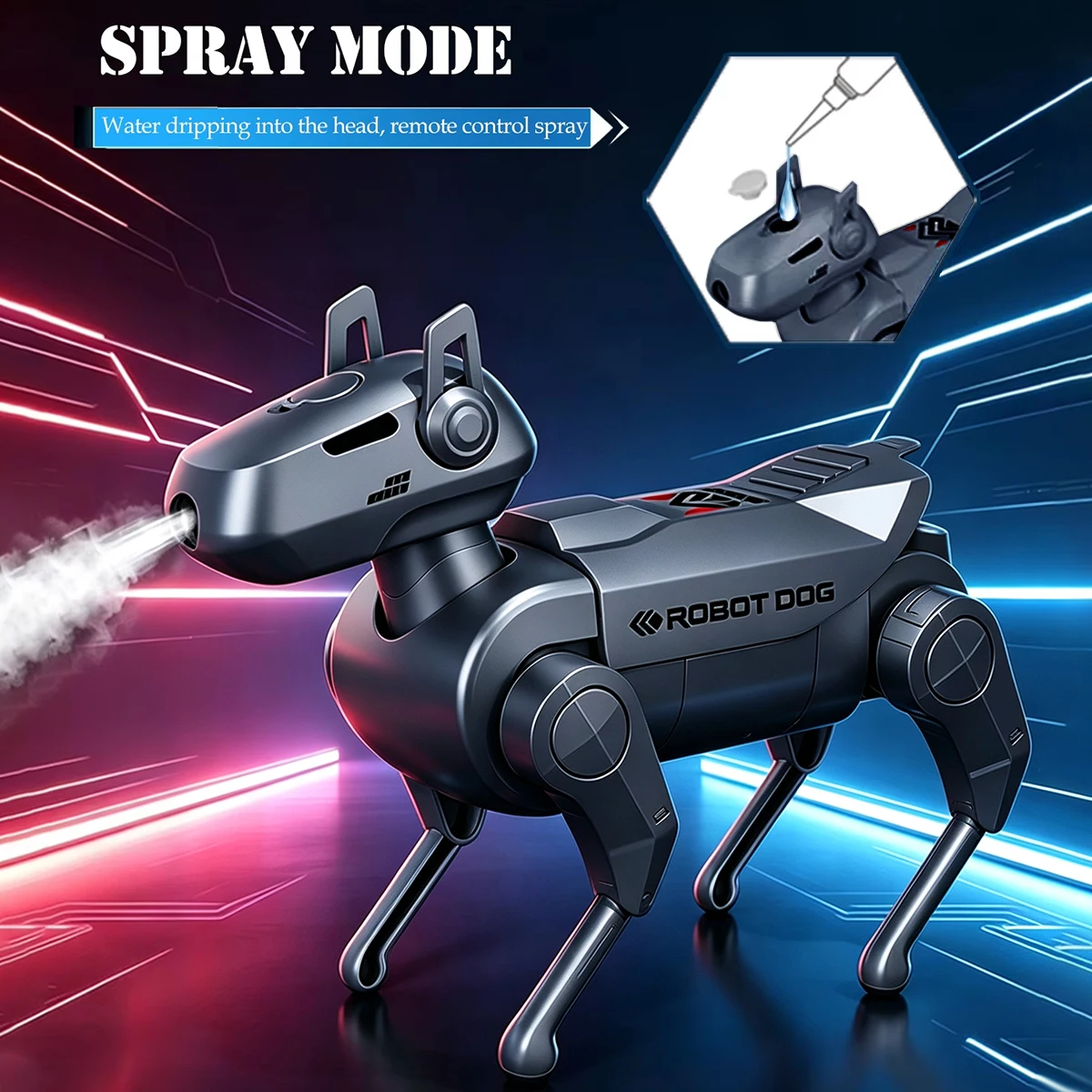 RC Spray Robot Dog Mechanical Building Blocks DIY Assembled Electronic Remote Control Walking Pet Science Education Kids Toys