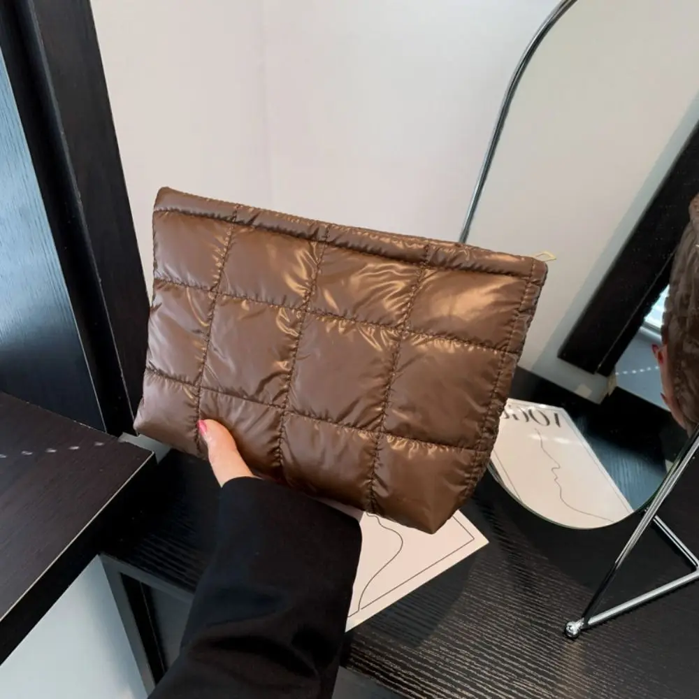 

Пуховик с хлопковым наполнителем, большой вместительный кошелек для хранения, косметичка с пуховой подкладкой, водонепроницаемый корейский стиль, толстый клетчатый клатч