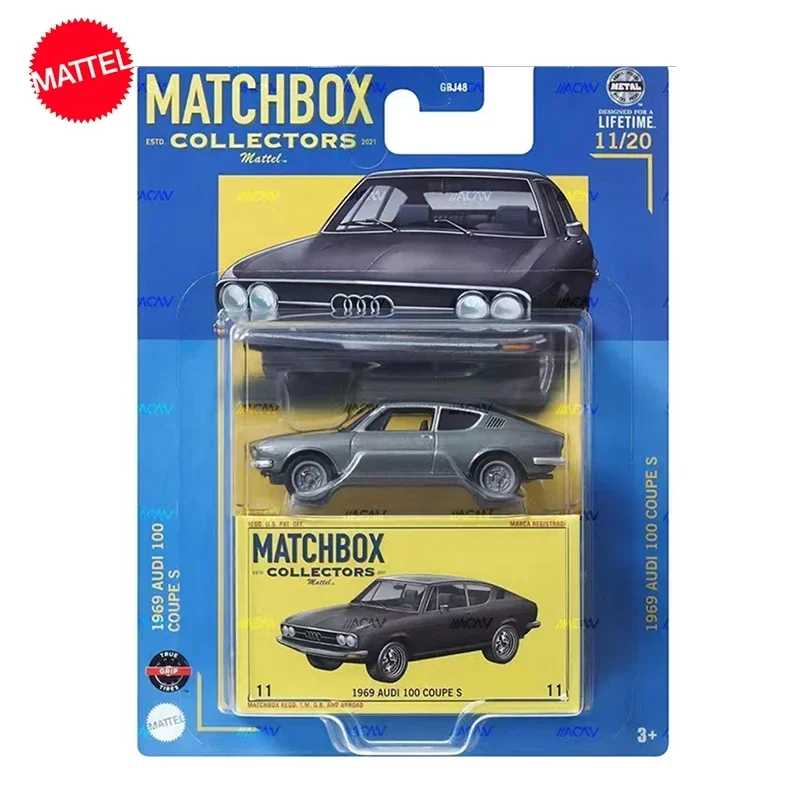 Mattel-Coche de coleccionistas Matchbox 1/64 Original, vehículo de Metal fundido a presión 1969, GBJ48 Audi 100 S Coupe, juguetes para niños, regalo